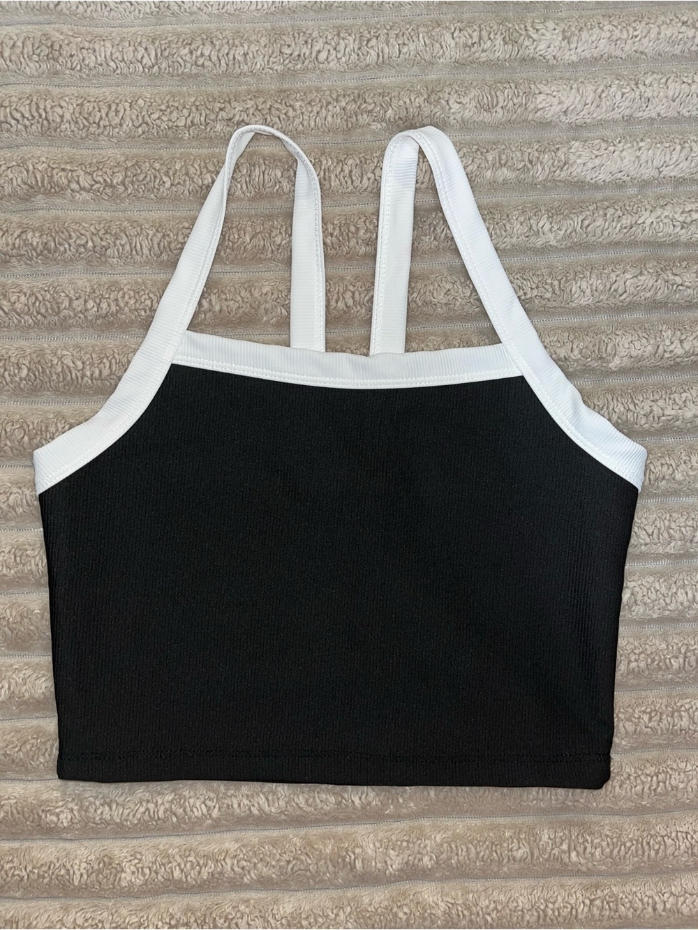 Black and White Ribbed Strappy Crop Top